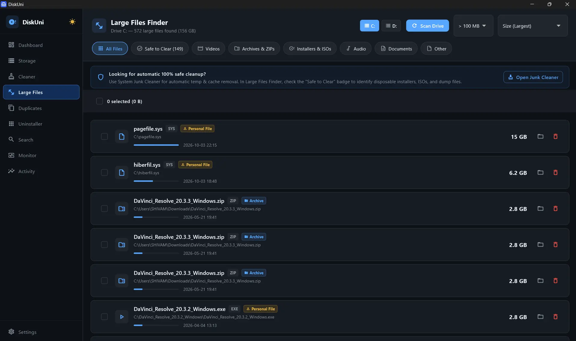 Large Files Module Interface